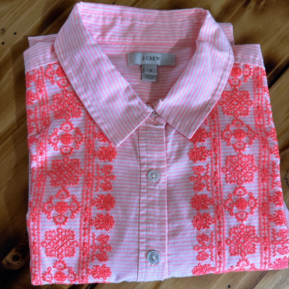 Beautiful J. Crew button down embroidered Oxford shirt